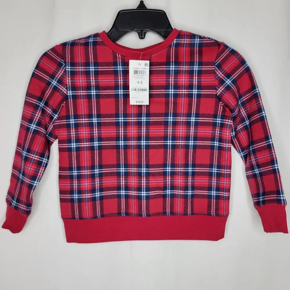 Charter Club Kids Crewneck Top Cardinal Holiday Plaid NWT Boy Girl Size 4-5
